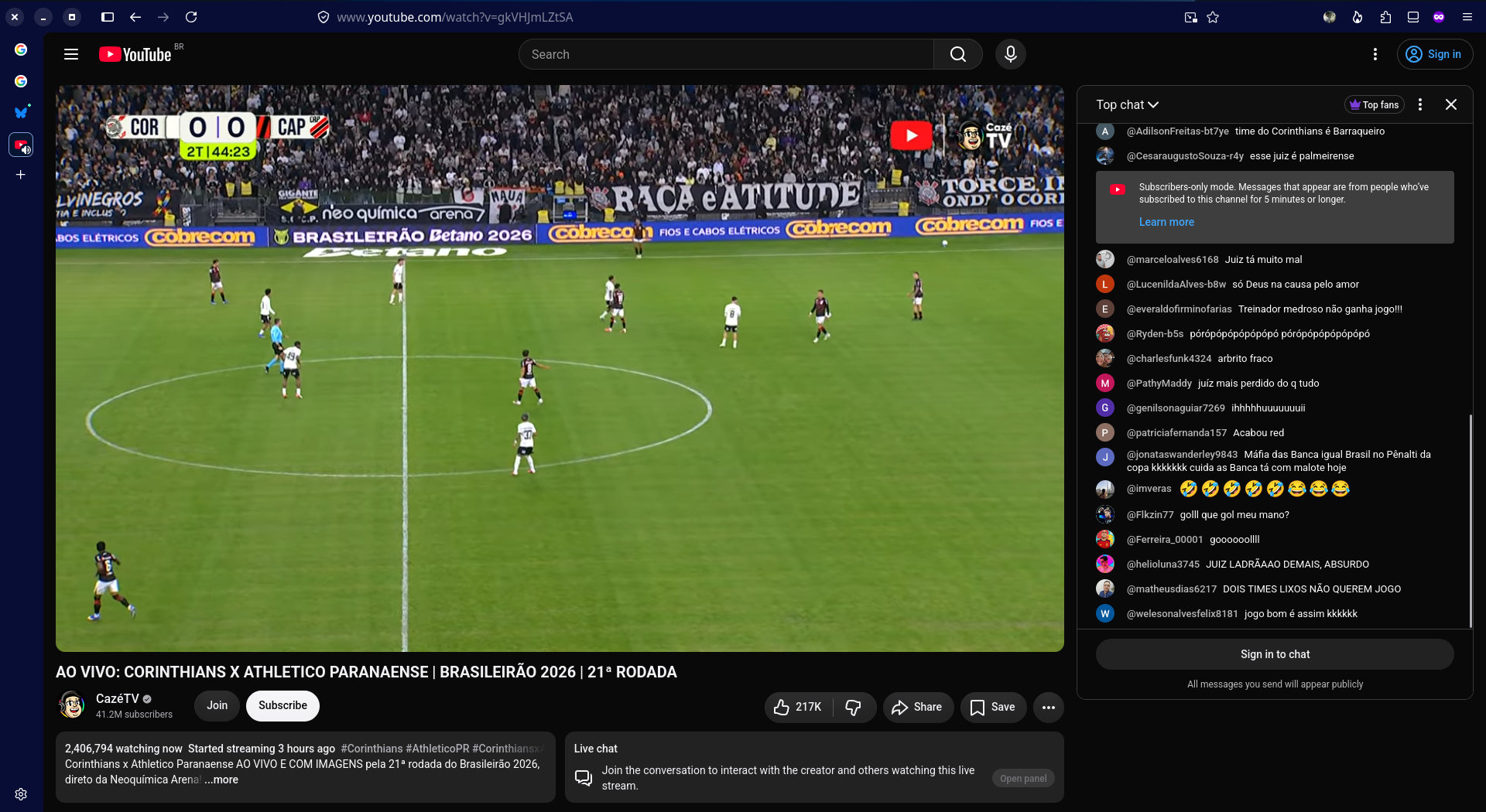 Print da audiência da CazéTV registrado